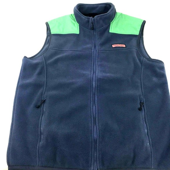Vineyard Vines Marthas Vineyard Mens Blue Green Full Zip Fleece Vest Size Large - Picture 2 of 8
